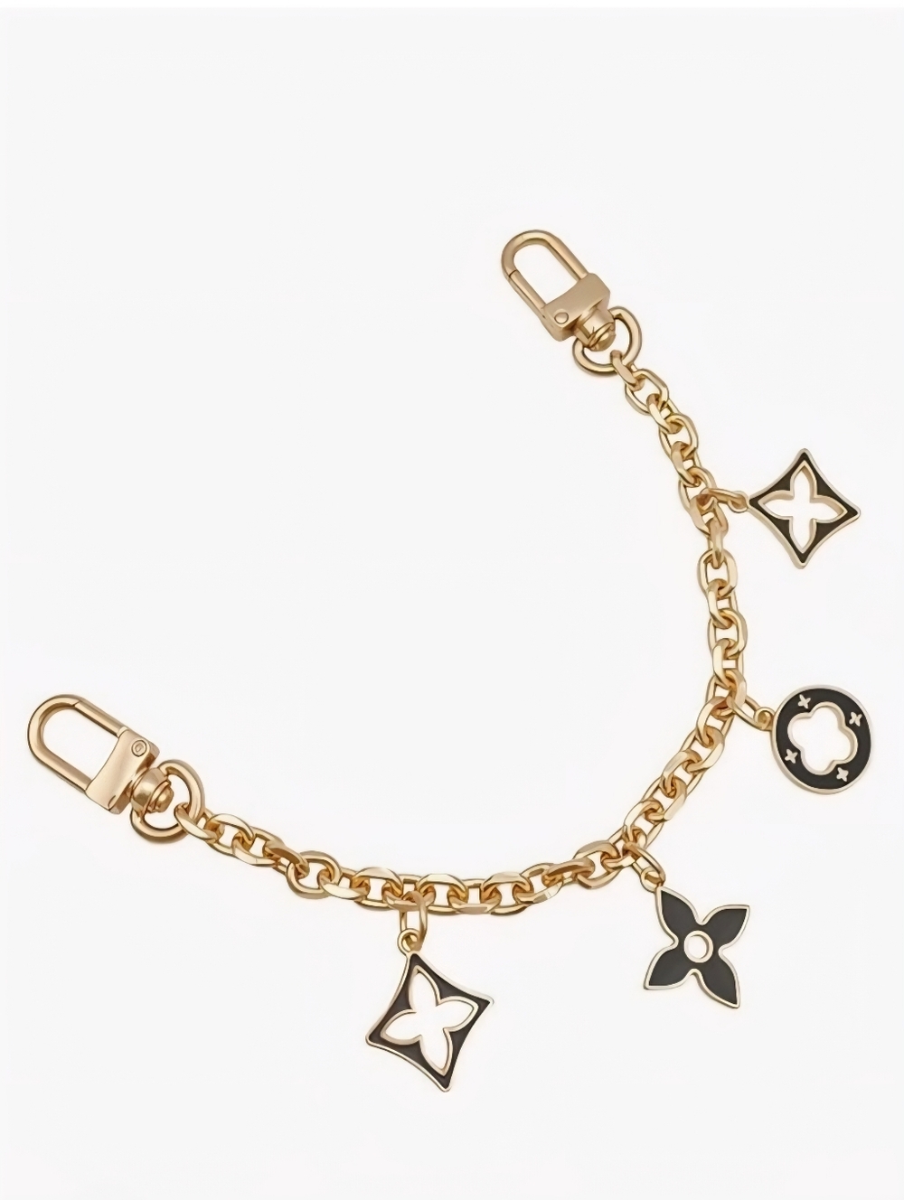 Gold Chain Bag Charm Accessory with Black and Gold Enamel Accents